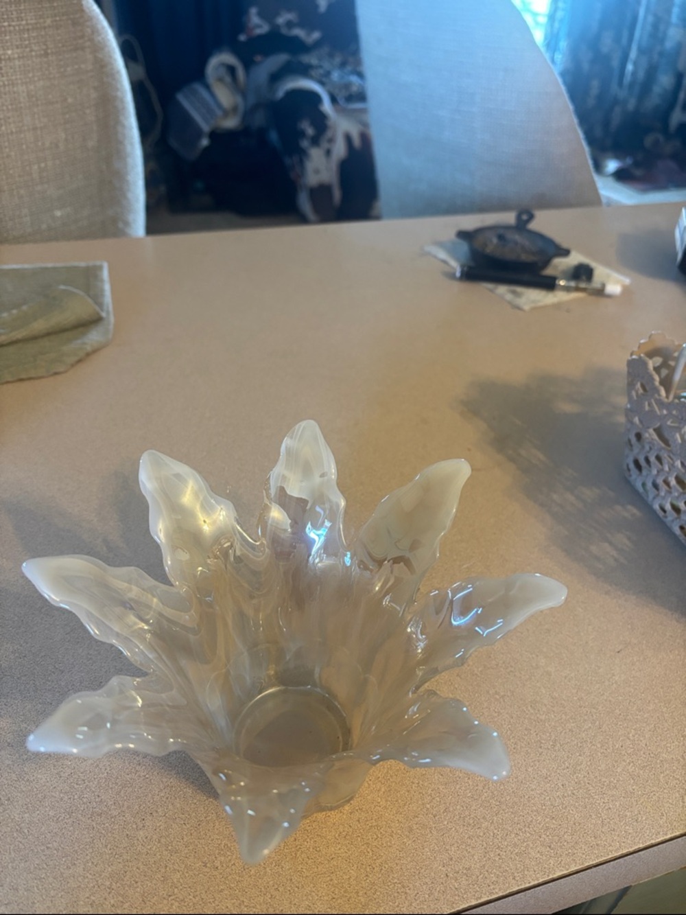 Lacy Opalescent Ruffled Glass Bowl